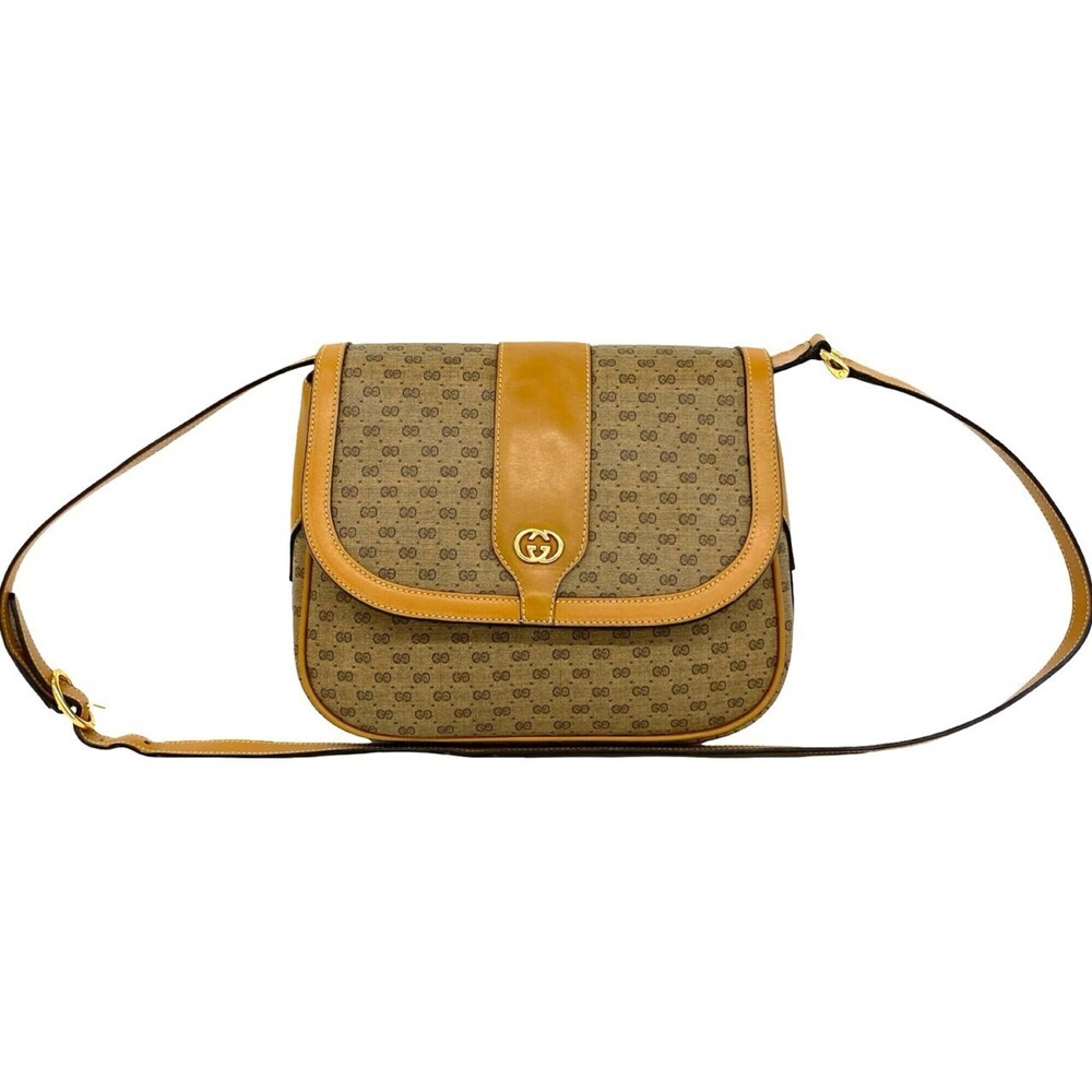 GUCCI Vintage Micro GG Logo Leather Shoulder Bag/Pouch (Brown, 31329)